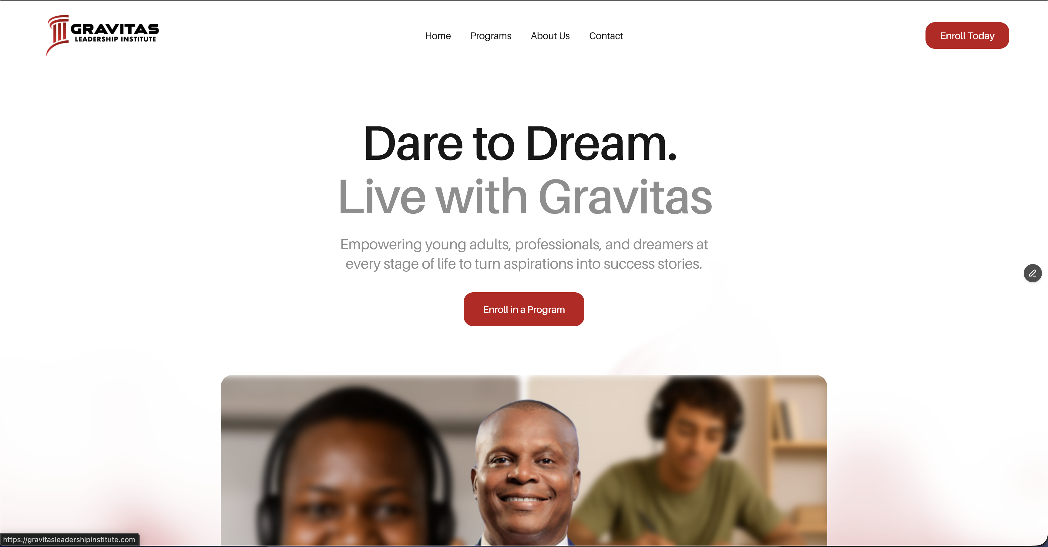 Gravitas Leadership Institute live site preview